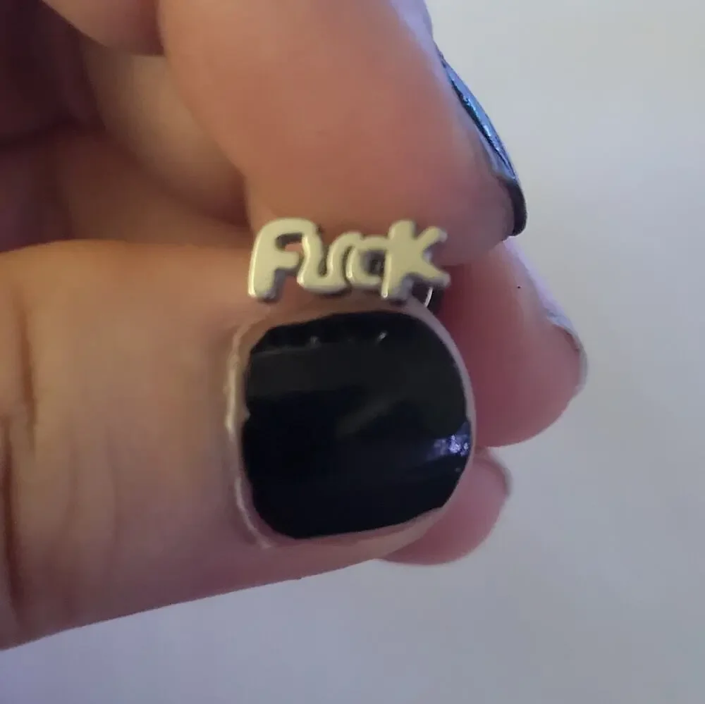 Women's silver tone F*ck word screw back post earrings